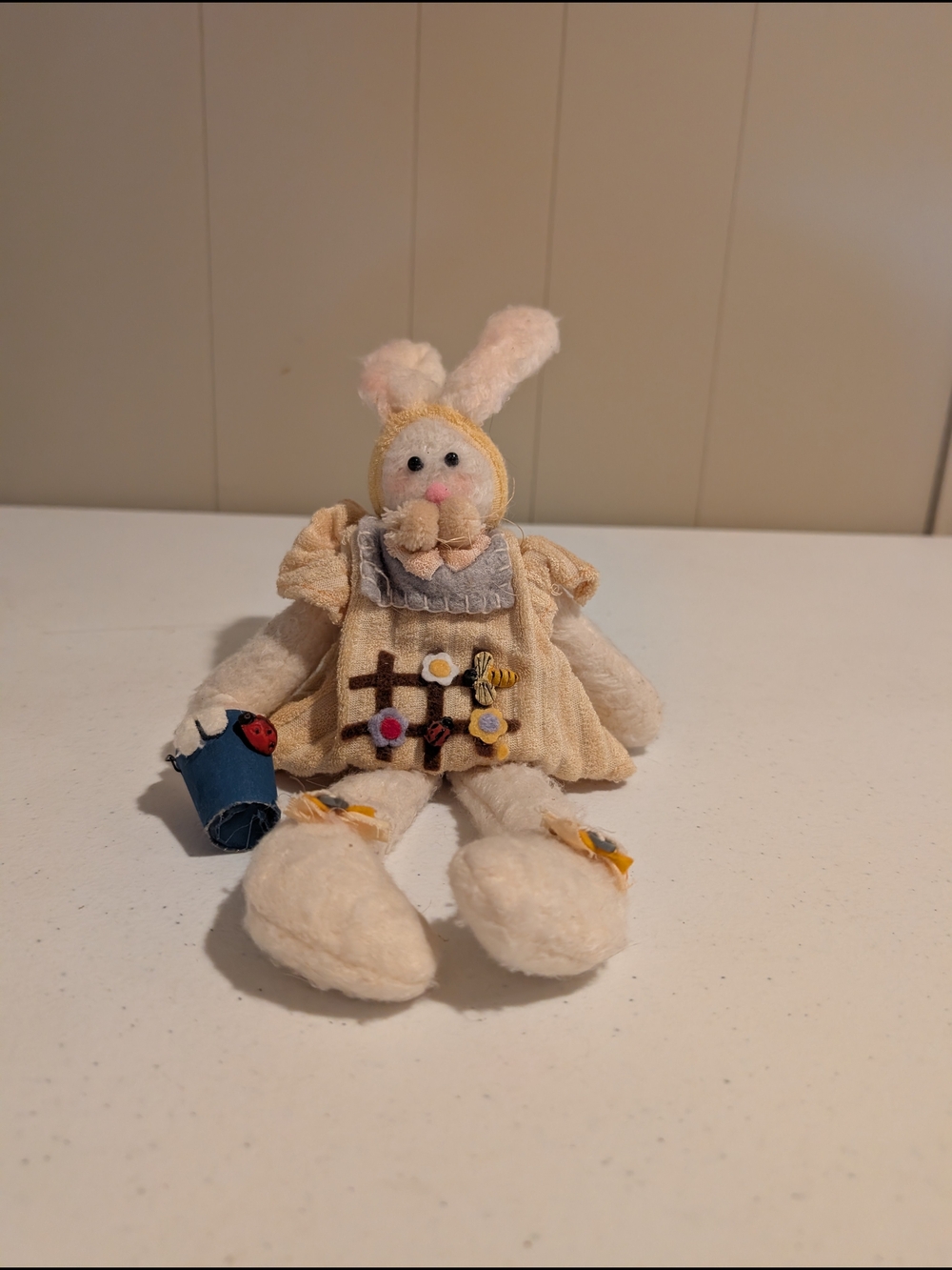 Handmade Plush Bunny Toy in Cream and White